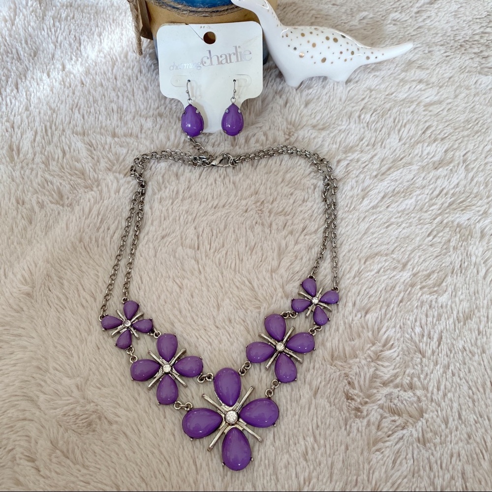 NWT Purple Dangly Earrings and Statement Necklace